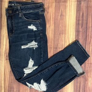 American Eagle Outfitters Dark Blue Distressed Jeans